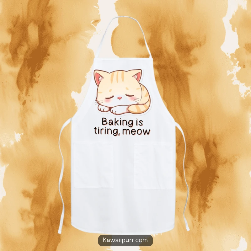 Funny apron with a cartoon cat character peacefully napping, wearing a gentle smile, perfect for relaxed cooking.