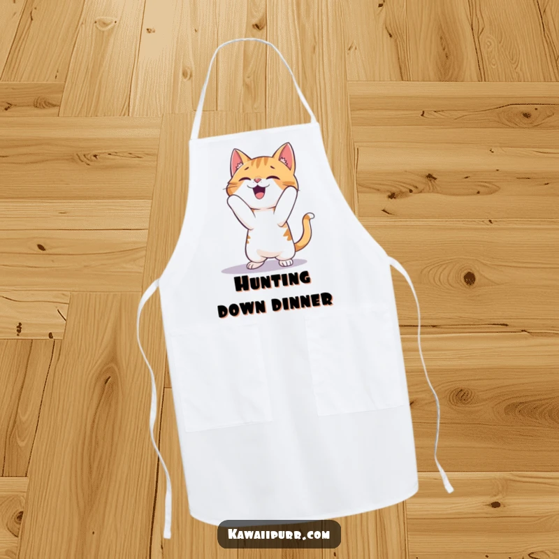 Funny Cat Apron: A chef's apron featuring a cat gleefully pouncing on a shadow, embodying kitchen playfulness.