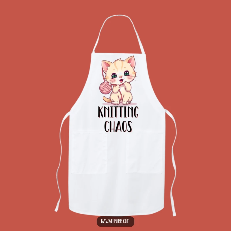 Funny Kawaii Kitten Yarn Apron: Playful Kitchen Fun!