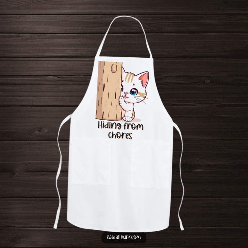 Funny Apron: A mischievous cat peeks from behind a scratching post, ready to add humor to kitchen duties.