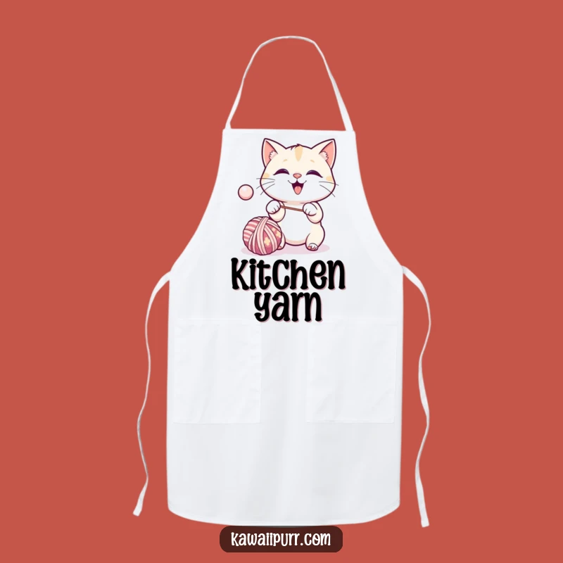 Funny Kawaii Cat Yarn Apron: Playful Excited Feline Kitchen Gift