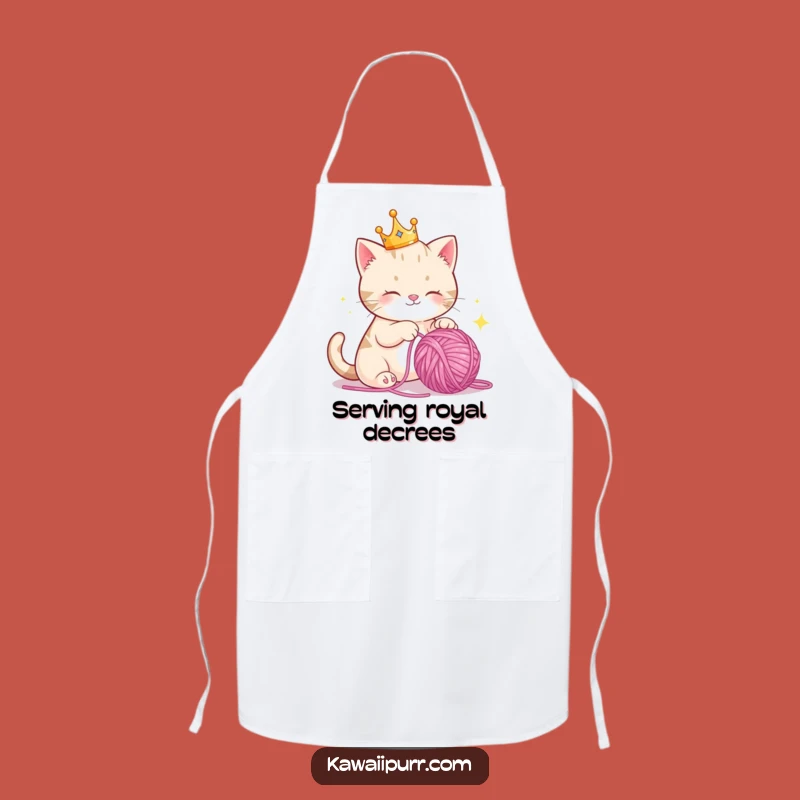 Kitchen Funny Crown Cat Yarn Apron, Royal Feline Chef Wear, Practical Funny Gift