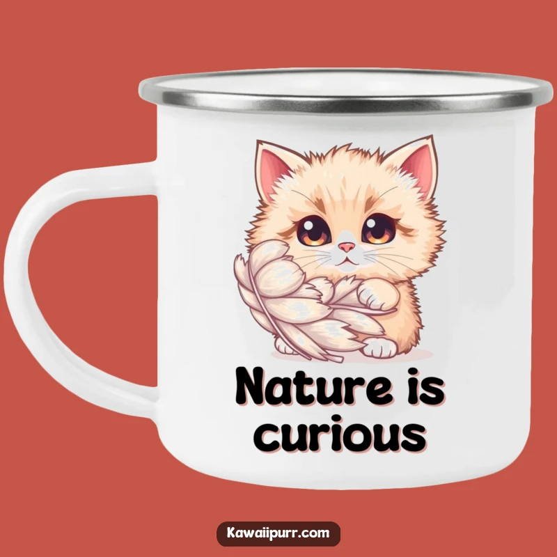 Adventure Funny Cat Feather Camping Mug, Curious Outdoor Feline Cup, Ideal Funny Gift