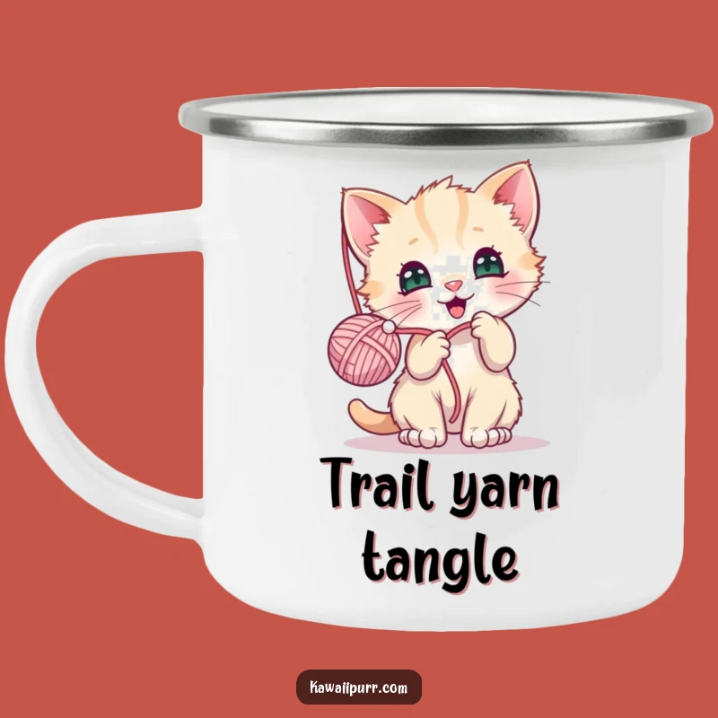 Funny Kawaii Kitten Yarn Enamel Camping Mug: Playful Adventures!