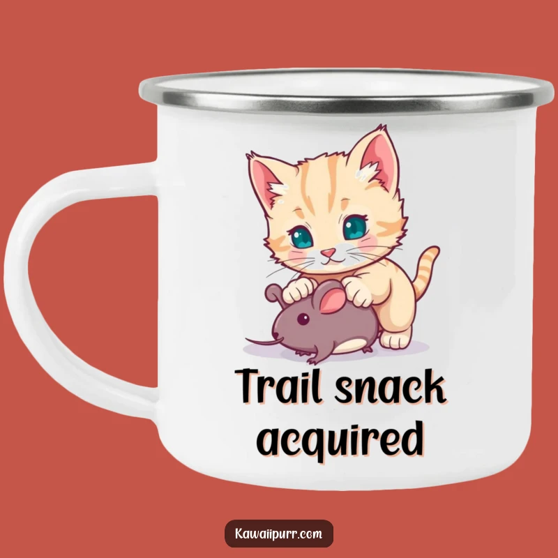 Funny Kitten Pouncing Camping Mug: Adventure Cat Character Toy Mouse Mug