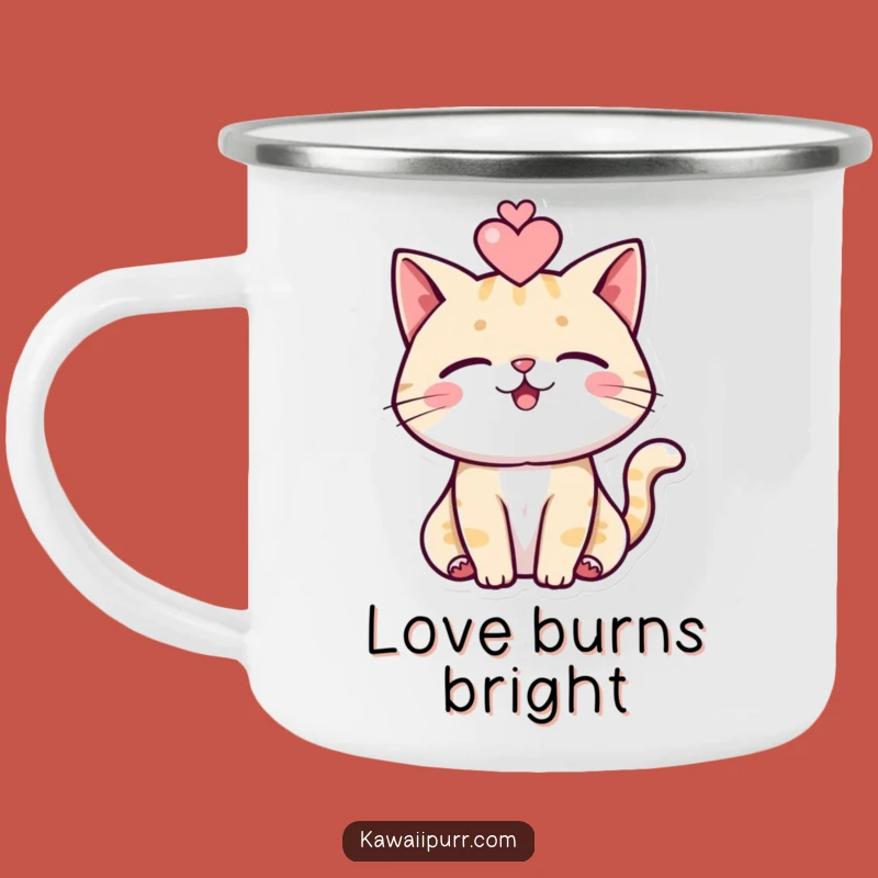 Funny Purring Cat Camping Mug: Enamel Feline Heart Cup, Ideal Outdoor Funny Gift!