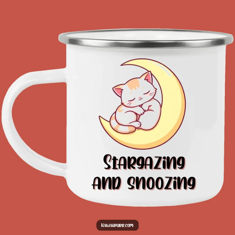 Funny Sleepy Moon Cat Camping Mug - Dreamy Sips Under the Stars!