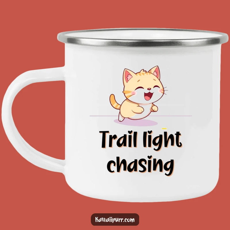 Funny Cat Enamel Camping Mug - Laser Chase Adventures!
