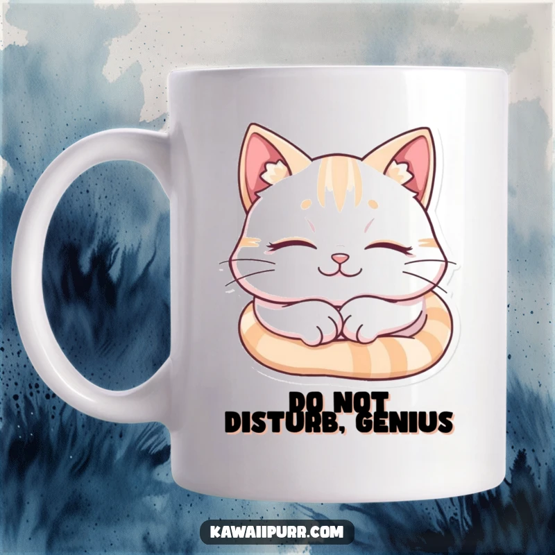 Funny Cat Mug, a fluffy cat sleeping peacefully with a gentle, content smile on its face.