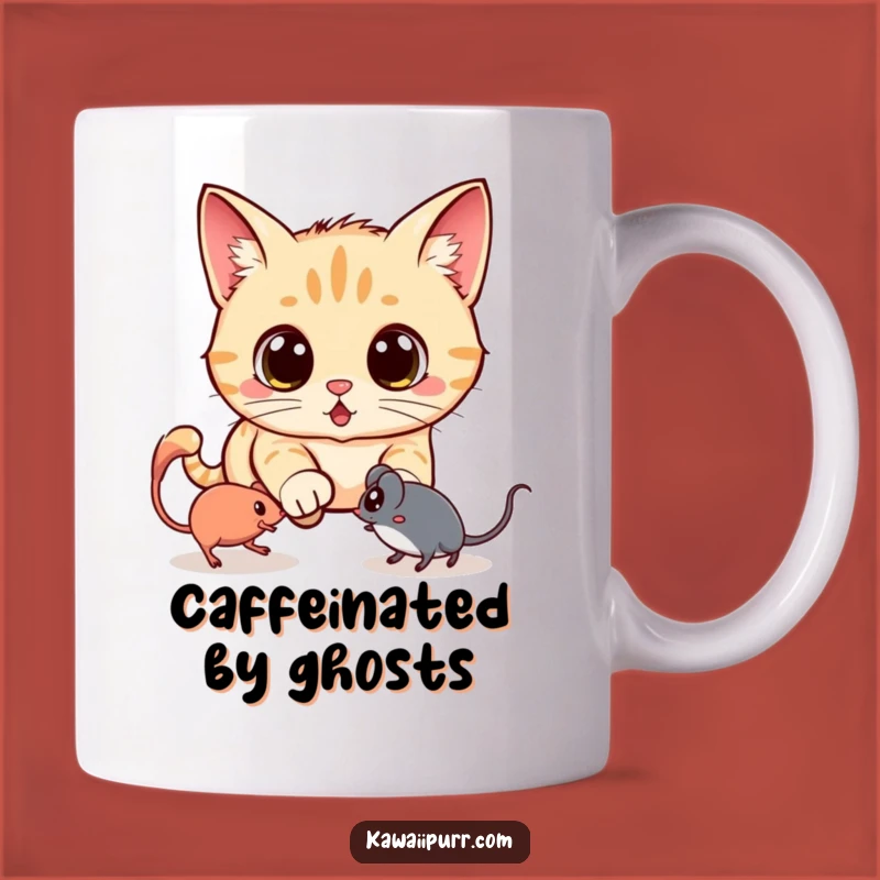 Funny Kawaii Ghost Mouse Cat Mug: Spooky and Amusing Coffee Gift