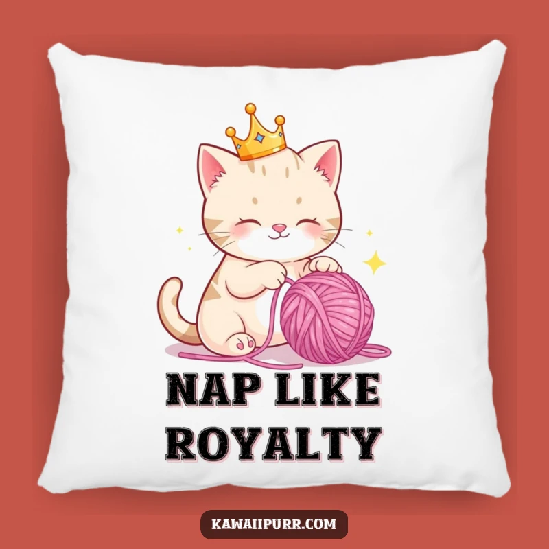Cozy Funny Crown Cat Yarn Pillow, Royal Feline Cushion, Adorable Funny Gift