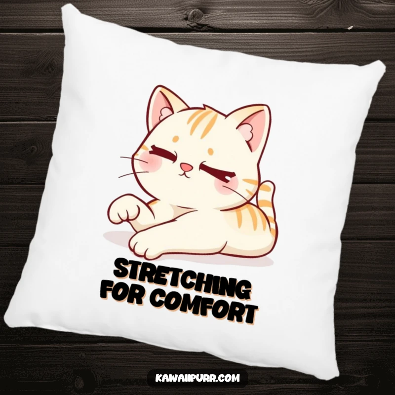 Funny pillowcase featuring a kawaii cat stretching lazily with a mischievous wink, combining plush comfort with playful feline humor.