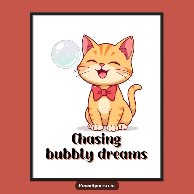 Funny Ginger Cat Bubble Digital Print: Instant Feline Joy and Charm