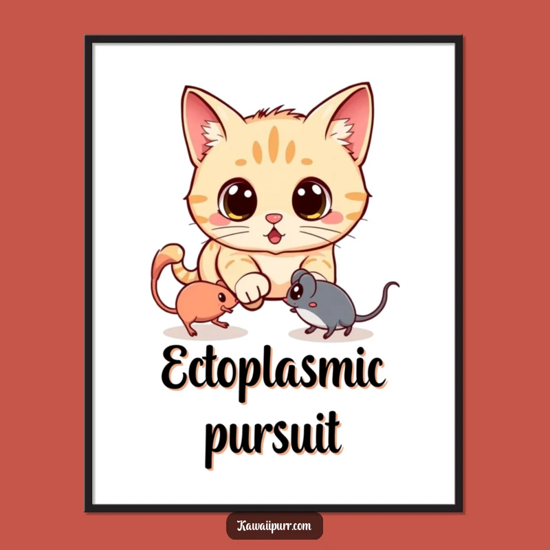Funny Kawaii Ghost Mouse Cat Digital Art: Spooky Fun for Your Walls