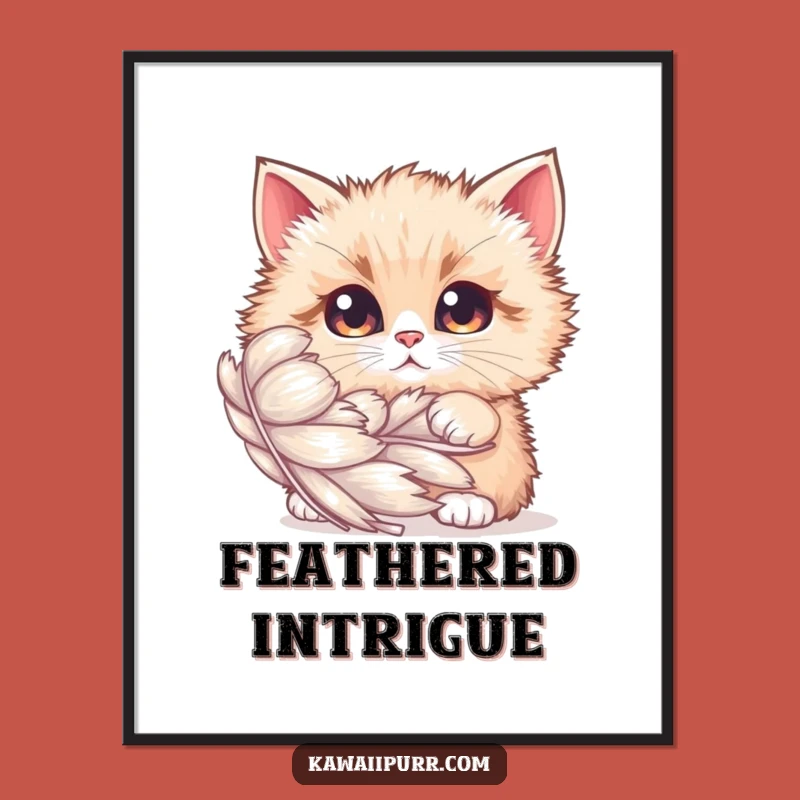 Printable Funny Cat Feather Art, Curious Feline Digital Download, Instant Funny Gift