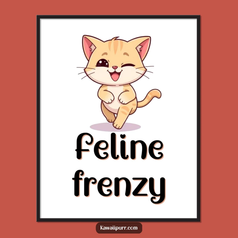 Funny Dizzy Cat Tail Chase Art Print: Silly Feline Decor!