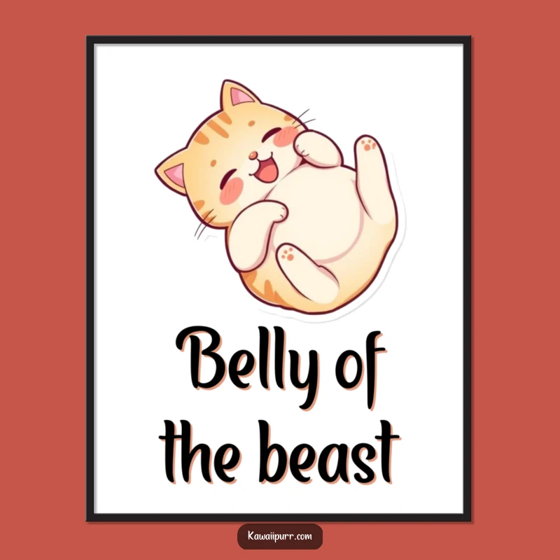 Funny Happy Cat Belly Digital Art: Instant Rolling Download, Cute Funny Gift