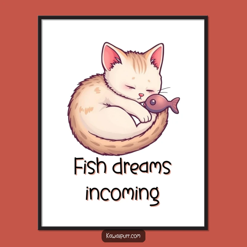 Funny Kitten Fish Dream Digital Art Print: Instant Download for Whimsical Cat Decor
