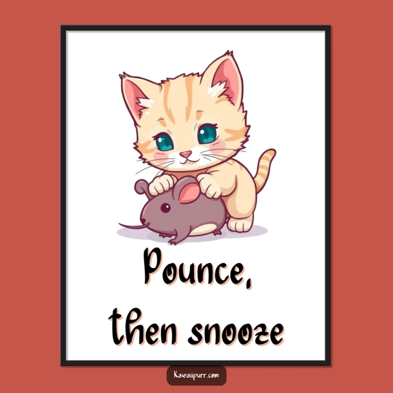 Funny Kitten Pouncing Digital Print: Playful Cat Character Art Gift