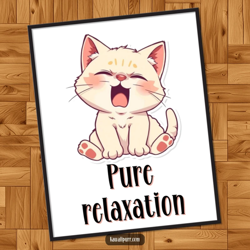 Funny Kitten Character stretching lazily with a yawn, depicted as a digital art print, bringing instant sleepy charm.