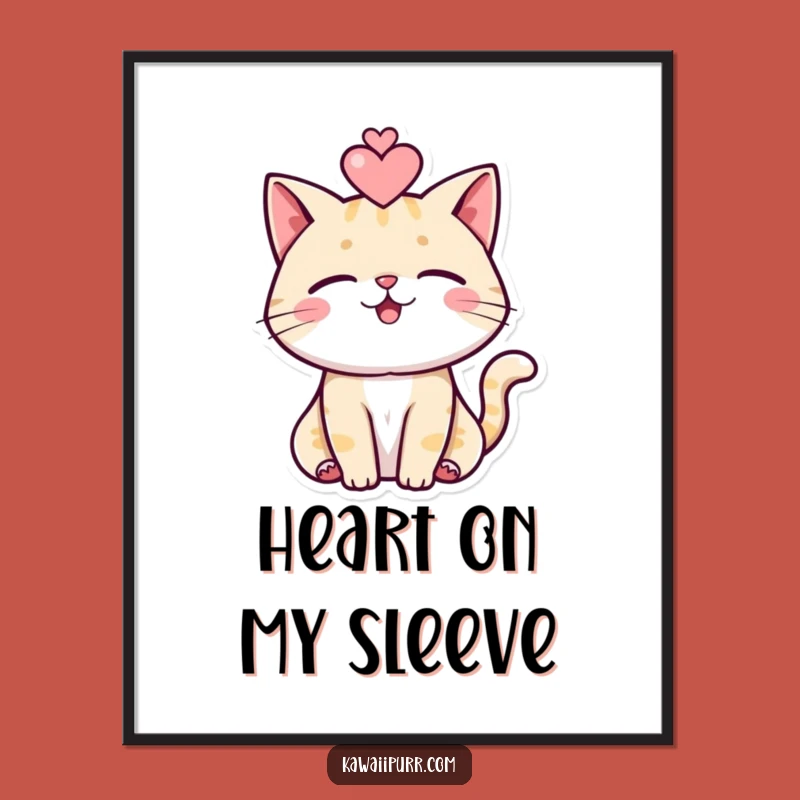 Funny Purring Cat Digital Art: Romantic Feline Heart Print, Perfect Instant Funny Gift!