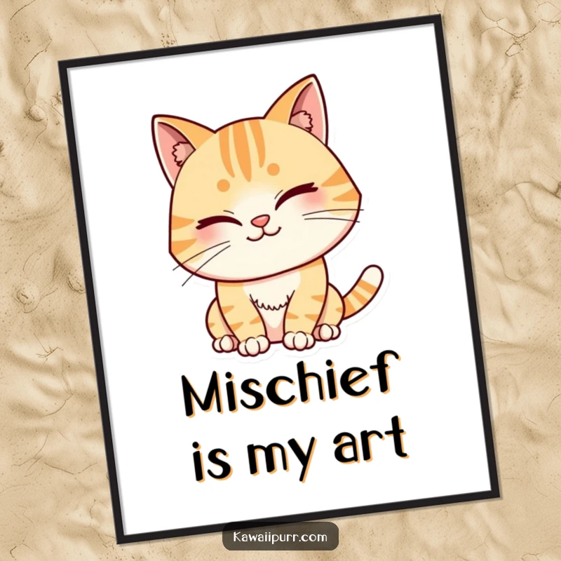 Funny Digital Art Print of a cat character winking with a mischievous grin, offering playful and humorous wall art for instant download.
