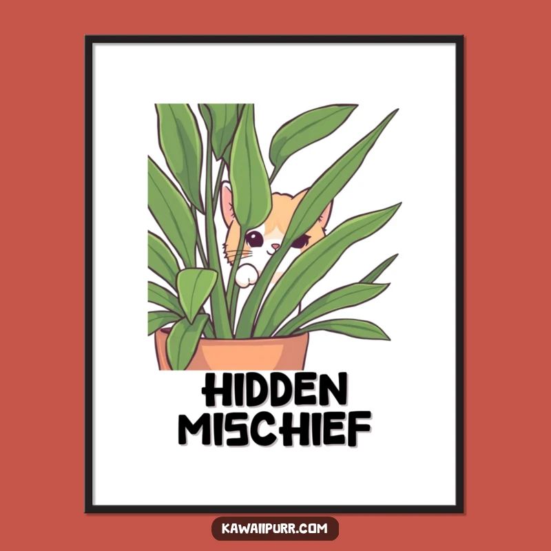 Funny Peek-a-Boo Cat Digital Art: Instant Houseplant Hider Download, Cute Funny Gift