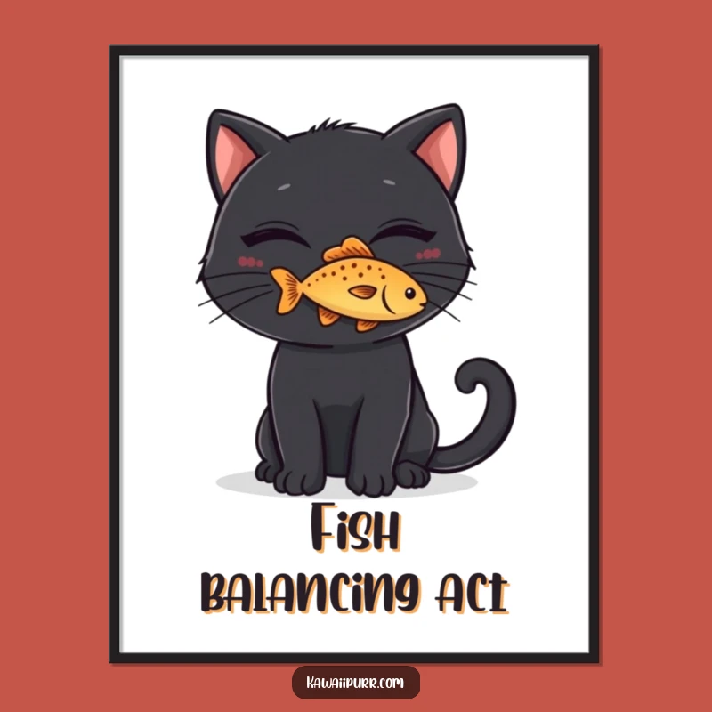 Printable Funny Black Cat Fish Art, Mischievous Feline Digital Download, Instant Funny Gift