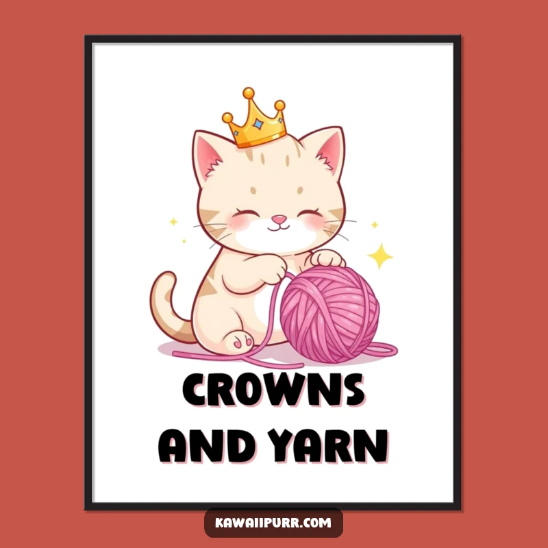 Printable Funny Crown Cat Yarn Art, Royal Feline Digital Download, Instant Funny Gift
