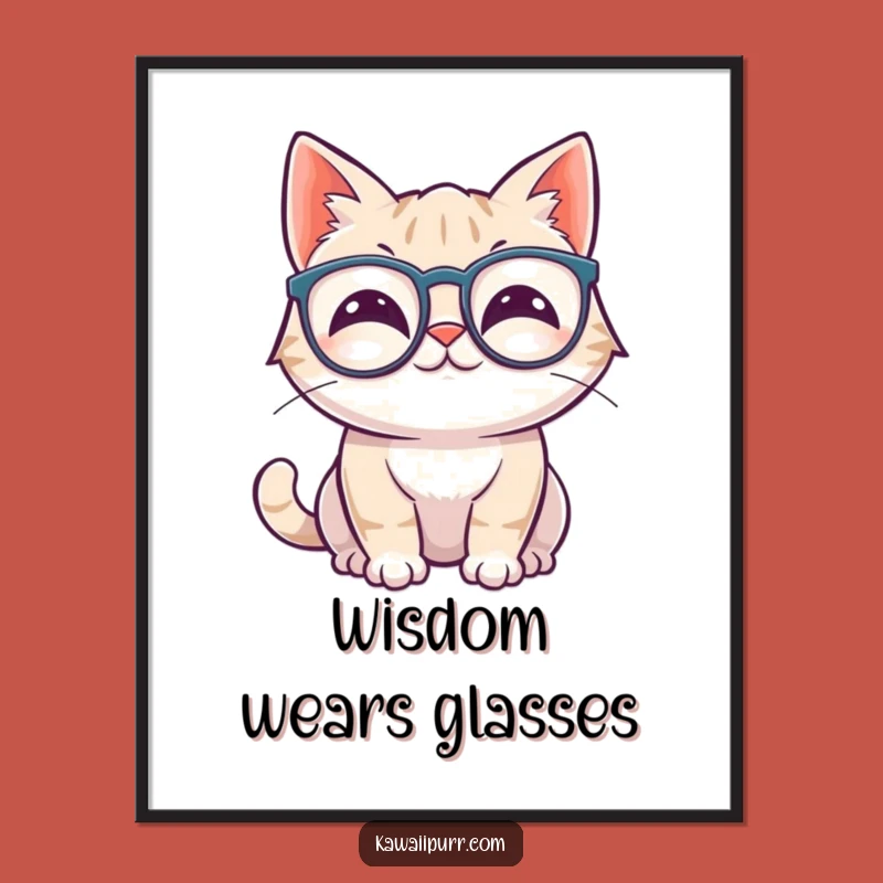 Funny Kawaii Cat Glasses Digital Art: Instant Wiggling Ears Feline Decor Gift