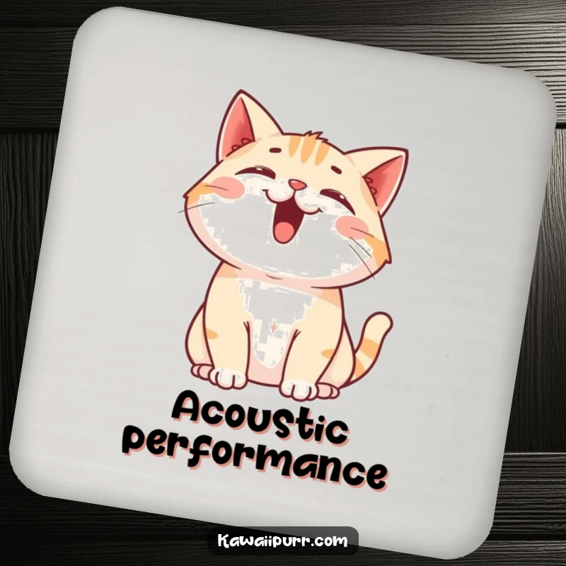Funny Cat Coaster: A drink coaster featuring a happy cat character joyfully meowing upwards with an open mouth.