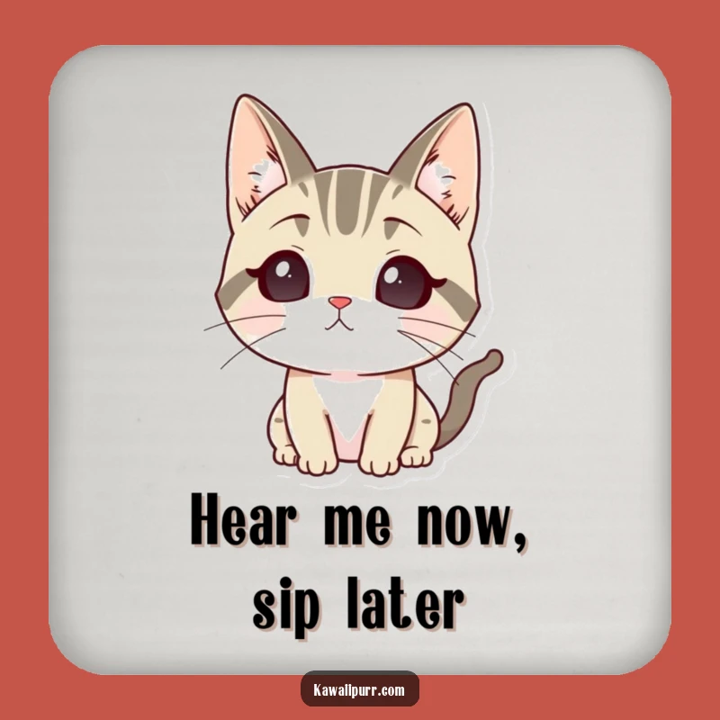 Funny Listening Cat Coaster: Attentive Feline Drink Protection Gift
