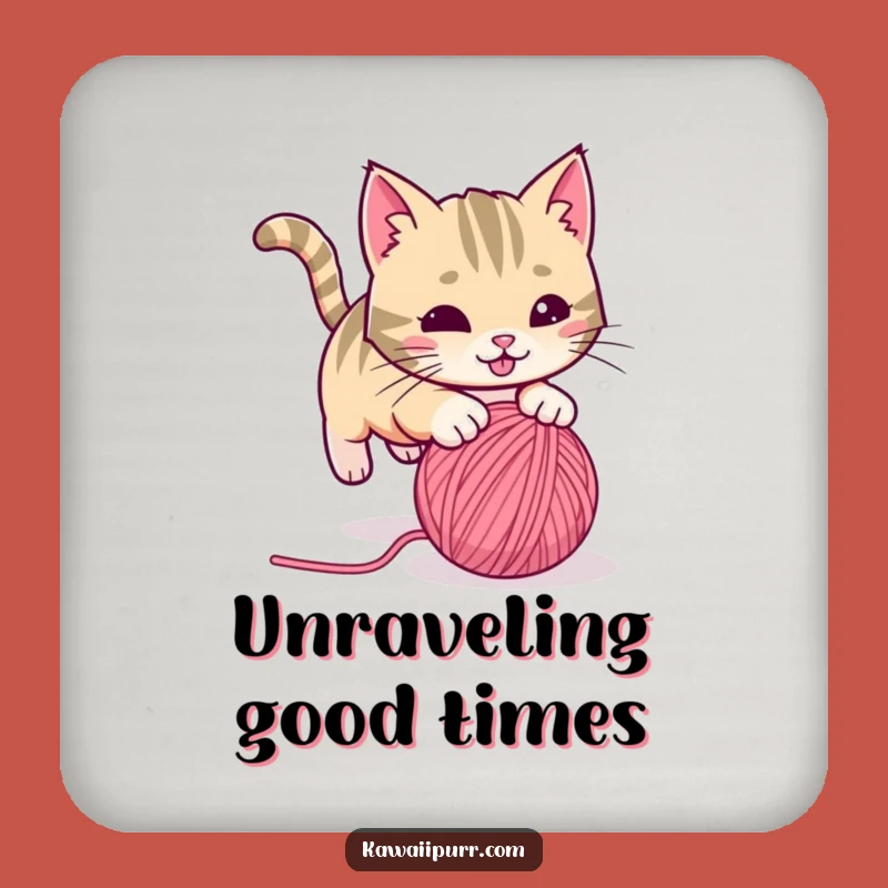 Funny Playful Cat Yarn Drink Coaster Protect Surfaces with Feline Fun Funny Gift