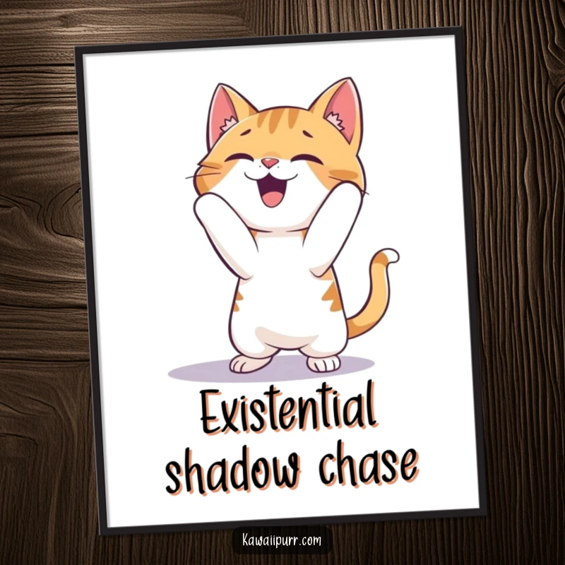 Funny Cat Poster: A dynamic illustration of a cat gleefully pouncing on a playful shadow, radiating excitement.