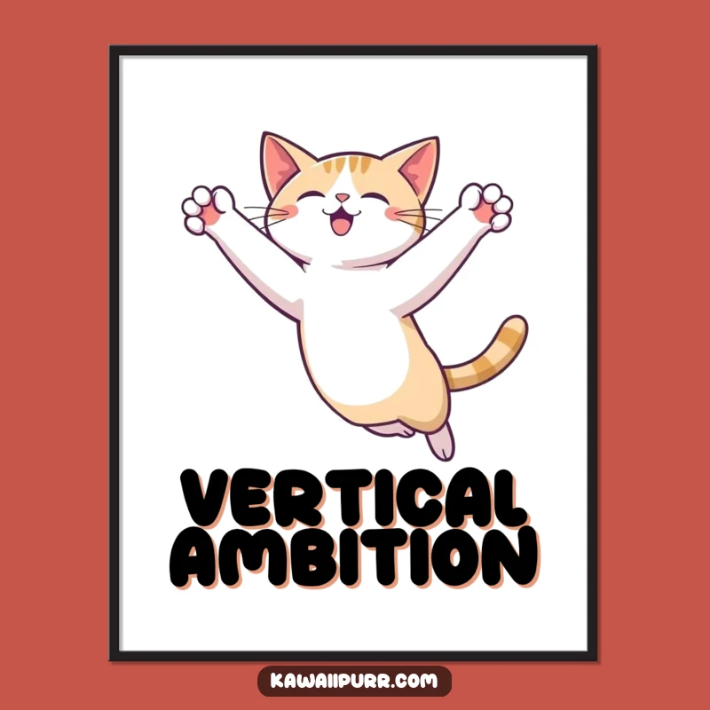 Funny Cat Leap Poster: Artistic Feline Acrobatics Wall Art, Unique Funny Gift