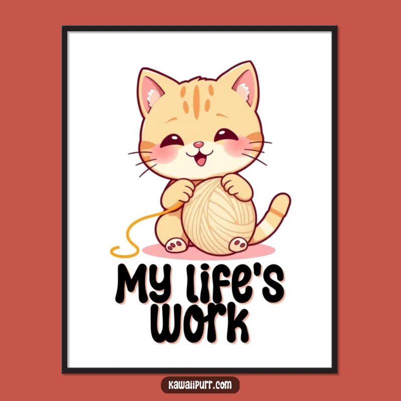Funny Cat Yarn Batting Poster: Hilarious Feline Art for a Playful Home Decor Gift