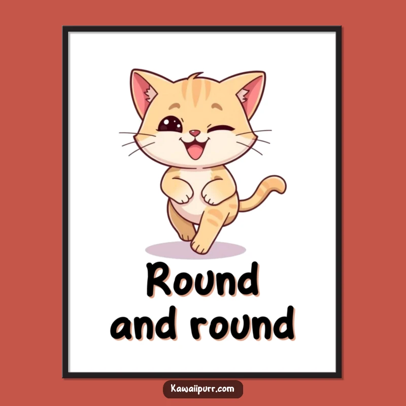 Funny Dizzy Cat Tail Chase Poster: Silly Feline Wall Art Gift!