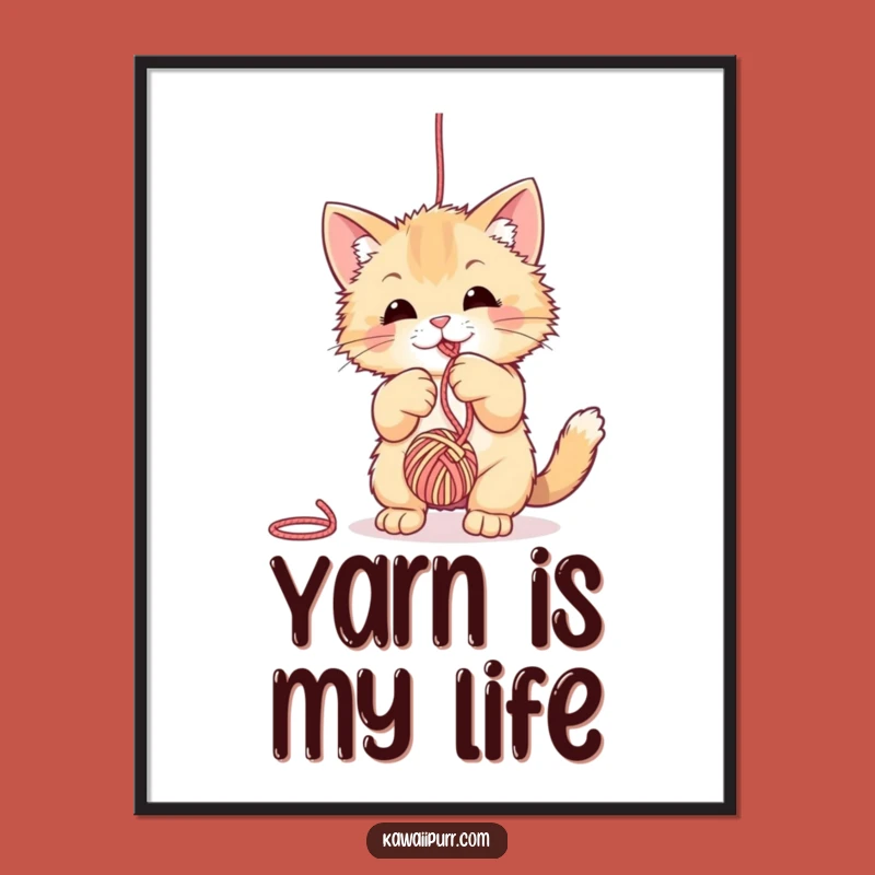 Funny Fuzzy Cat Yarn Art Poster - Playful Wall Decor!