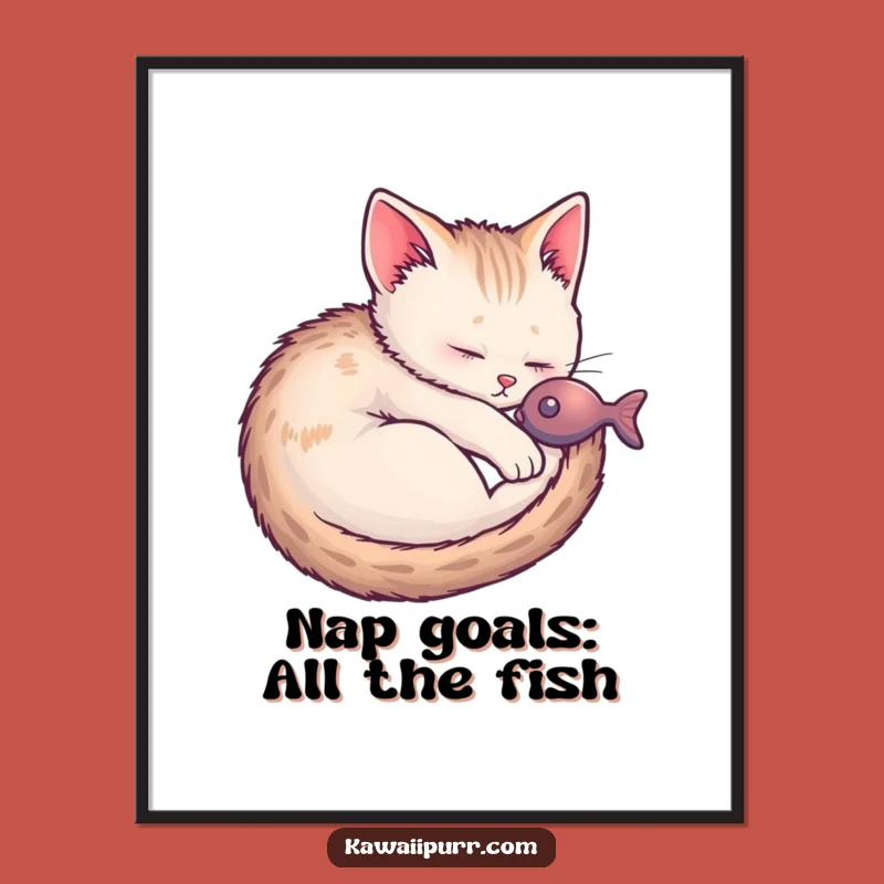 Funny Kitten Fish Dream Poster: Adorable Wall Art to Inspire Sweet Dreams and Giggles