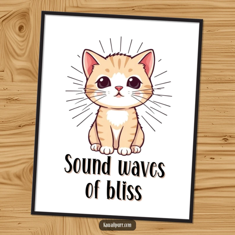 Funny Kitten Purr Poster featuring a delightful kitten with bold, outward radiating purr lines, bringing joy and humor to wall decor.