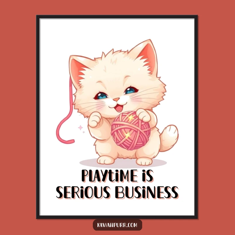 Funny Kitten Yarn Ball Poster - Adorable Feline Playfulness Art