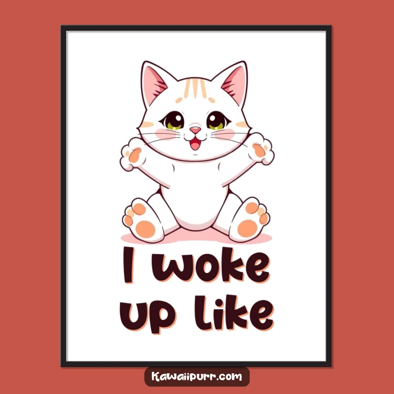 Funny Cat Stretching Poster: Hilarious Feline Art for Energetic, Playful Decor, Gift