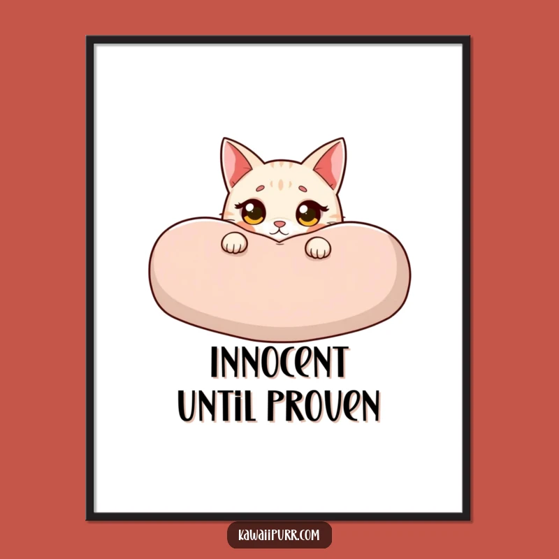 Funny Cat Cushion Poster: Innocent Peek Art Print, Perfect Whimsical Wall Decor Gift