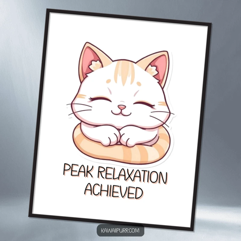 Funny Cat Poster, a cat slumbering peacefully with a blissful smile, radiating calm.