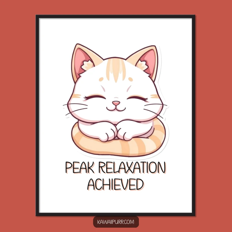 Funny Cat Napping Poster: Serene Feline Art for a Calm, Hilarious Home Decor Gift