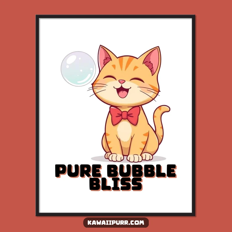 Funny Ginger Cat Bubble Poster: Bowtie Whimsy and Feline Wall Art Gift