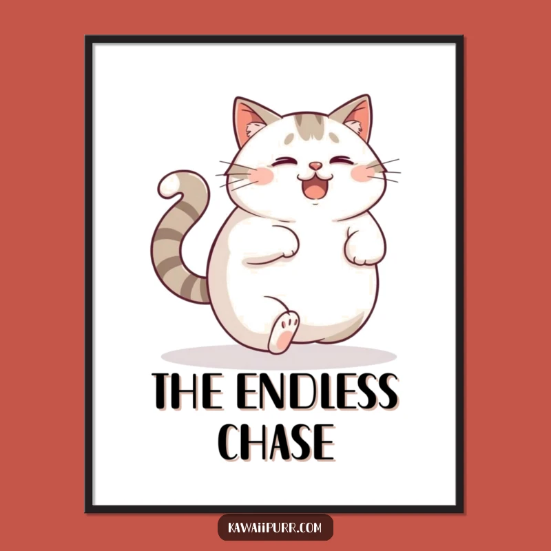 Whimsical Funny Cat Tail Poster, Dizzy Feline Art, Charming Funny Gift