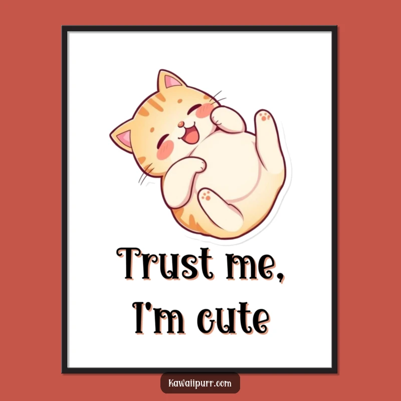 Funny Happy Cat Belly Poster: Playful Rolling Art, Charming Funny Gift