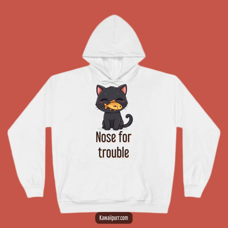 Cozy Funny Black Cat Fish Hoodie, Mischievous Feline Sweatshirt, Ideal Funny Gift
