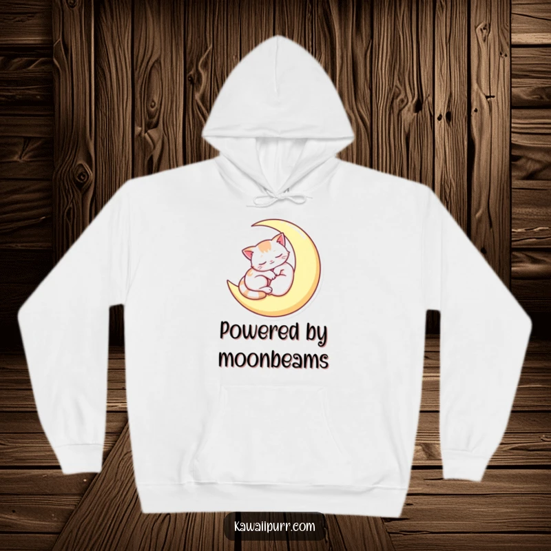 Funny hoodie featuring a sleepy cat resting on a crescent moon, offering ultimate comfort and a touch of whimsical nighttime charm.